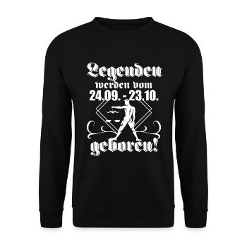 Geburtstagsspruch Oktober Waage Legenden - Unisex Pullover - Schwarz - Vorne - Alina (178cm) & Michal (187cm)
