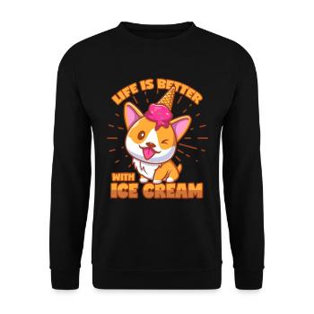 Eis Corgi Shiba Inu Hund Eiswaffel Eisbecher - Unisex Pullover - Schwarz - Vorne - Alina (178cm) & Michal (187cm)