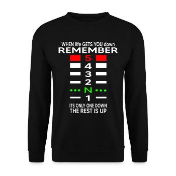 motorcycle biker moped mz one down four up S5 rider - Unisex Sweatshirt - black - Front - Alina (178cm) & Michal (187cm)