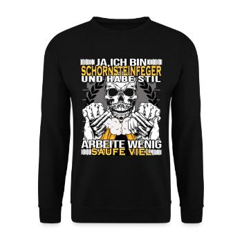 schornsteinfeger arbeitet wenig trinkt viel - Unisex Pullover - Schwarz - Vorne - Alina (178cm) & Michal (187cm)