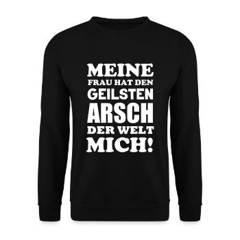 Meine Frau hat den geilsten Arsch der Welt Mich - Unisex Pullover - Schwarz - Vorne - Alina (178cm) & Michal (187cm)