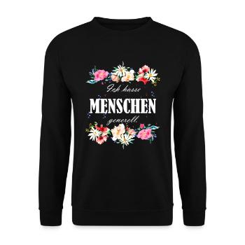 Ich Hasse Menschen Generell lustiger Spruch - Unisex Pullover - Schwarz - Vorne - Alina (178cm) & Michal (187cm)