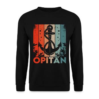 Opitän Opa Großvater Kapitän Vintage Retro Anker - Unisex Pullover - Schwarz - Vorne - Alina (178cm) & Michal (187cm)