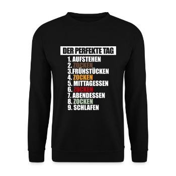 Lustige Gamer Gaming Kleidung Perfekter Tag Zocken - Unisex Pullover - Schwarz - Vorne - Alina (178cm) & Michal (187cm)