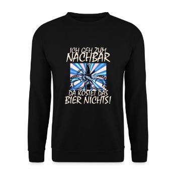 Ich geh zum Nachbar Lieblingsnachbar Werkzeug Bier - Unisex Pullover - Schwarz - Vorne - Alina (178cm) & Michal (187cm)
