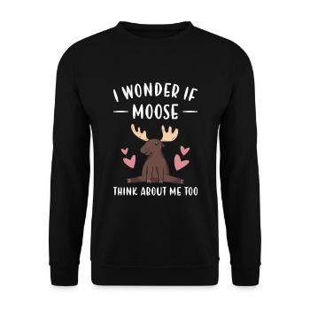 Elk I Wonder If Moose Think About Me Too Moose - Unisex Sweatshirt - black - Front - Alina (178cm) & Michal (187cm)