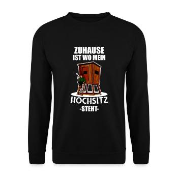 Mein Hochsitz Jagd Wildschwein Rehwild Motiv für - Unisex Pullover - Schwarz - Vorne - Alina (178cm) & Michal (187cm)