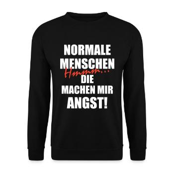 Normale Menschen machen mir Angst Lustiger Spruch - Unisex Pullover - Schwarz - Vorne - Alina (178cm) & Michal (187cm)