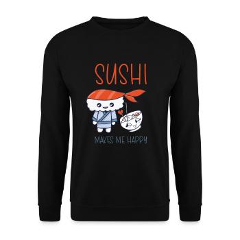 Kawaii Japanese Food Salmon Salmon Sushi Roll - Unisex Sweatshirt - black - Front - Alina (178cm) & Michal (187cm)