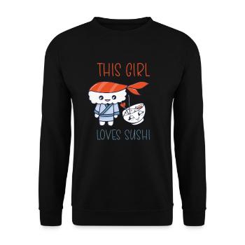 Kawaii Japanese Food Salmon Salmon Sushi Roll - Unisex Sweatshirt - black - Front - Alina (178cm) & Michal (187cm)