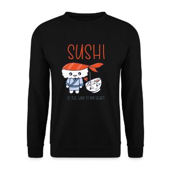 Kawaii Japanese Food Salmon Salmon Sushi Roll - Unisex Sweatshirt - black - Front - Alina (178cm) & Michal (187cm)