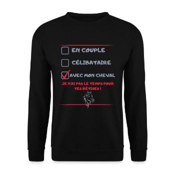 Couple Célibataire Avec Mon Cheval Cadeau Cavalier - Sweat-shirt Unisexe - noir - Devant - Alina (178cm) & Michal (187cm)