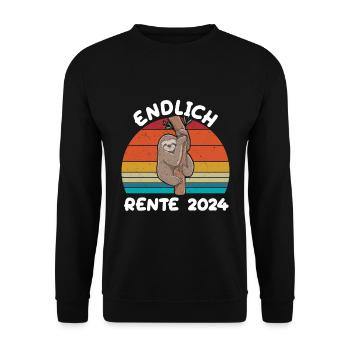 Endlich Rente 2024 - Ruhestand Lustiges Faultier - Unisex Pullover - Schwarz - Vorne - Alina (178cm) & Michal (187cm)