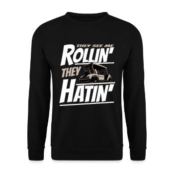 Voiturette de golf alors je roule un drôle de golfeur - Sweat-shirt Unisexe - noir - Devant - Alina (178cm) & Michal (187cm)