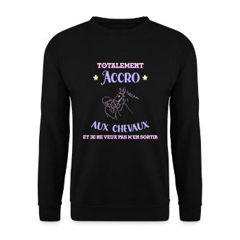 Totalement Accro Aux Chevaux Cadeau Pour Cavalière - Sweat-shirt Unisexe - noir - Devant - Alina (178cm) & Michal (187cm)