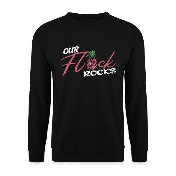 Urlaub Familie Unser Flock Rocks Flamingo - Unisex Pullover - Schwarz - Vorne - Alina (178cm) & Michal (187cm)
