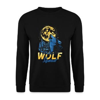 Wolf Squad Ein Wolf Geht Zurück Und Heult Den Mond - Unisex Pullover - Schwarz - Vorne - Alina (178cm) & Michal (187cm)
