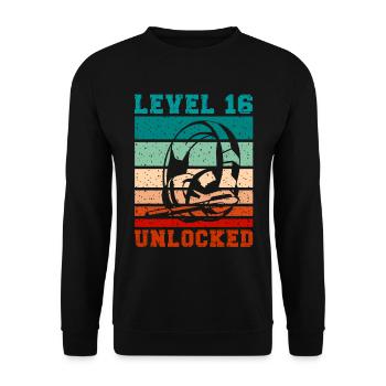Level 16 unlocked Headphones for Gamer Quotes - Unisex Pullover - Schwarz - Vorne - Alina (178cm) & Michal (187cm)