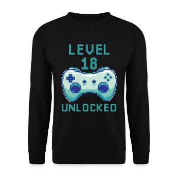 Level 18 unlocked Headphones for Gamer Quotes - Unisex Sweatshirt - black - Front - Alina (178cm) & Michal (187cm)