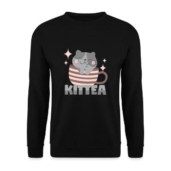 Cat in teacup = "Kittea" - Unisex Sweatshirt - black - Front - Alina (178cm) & Michal (187cm)