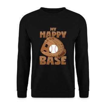 Baseball - Happy Place - Wortwitz - Unisex Pullover - Schwarz - Vorne - Alina (178cm) & Michal (187cm)