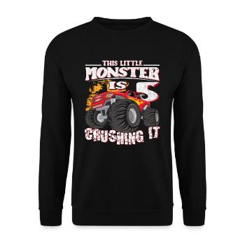 5. Geburtstag Scherzt Diesen Kleinen Monstertruck - Unisex Pullover - Schwarz - Vorne - Alina (178cm) & Michal (187cm)