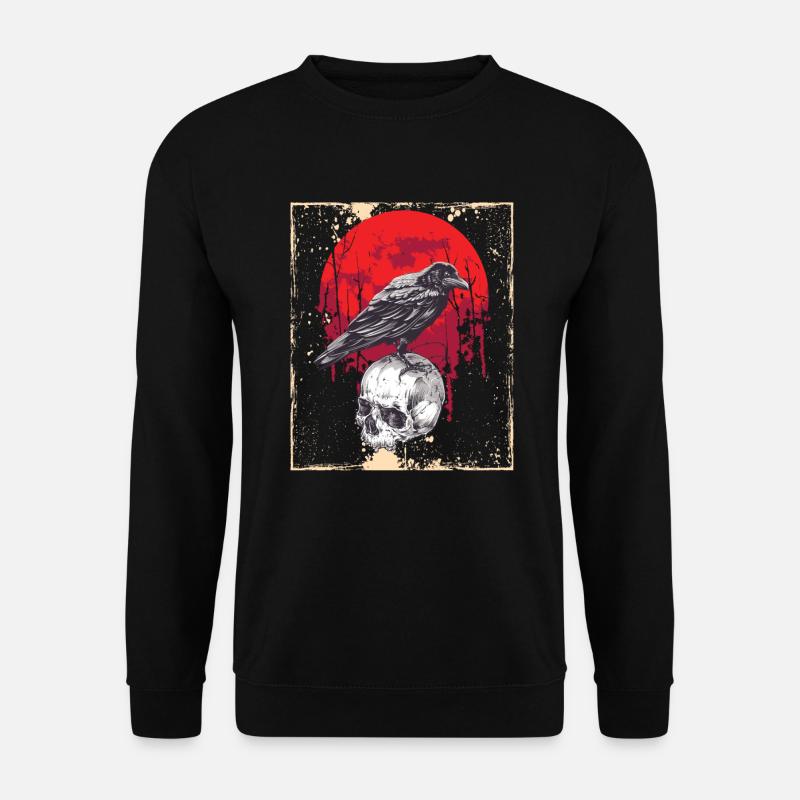 Gothic Skull-Red Moon-Black Crow - Unisex Sweatshirt - black