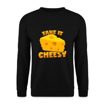 Käse: "Take It Cheesy" - Unisex Pullover - Schwarz - Vorne - Alina (178cm) & Michal (187cm)