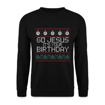 Go Jesus it's Your Birthday Ugly Christmas - Unisex Sweatshirt - black - Front - Alina (178cm) & Michal (187cm)