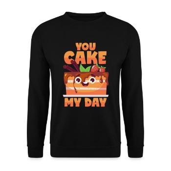 Kuchen Wortwitz: "You Make My Day" - Unisex Pullover - Schwarz - Vorne - Alina (178cm) & Michal (187cm)