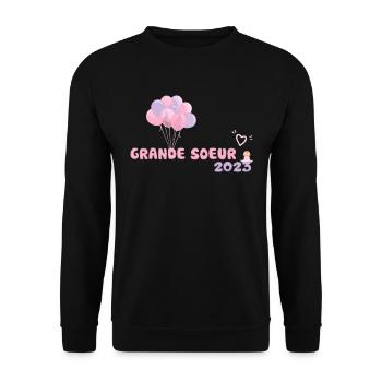Grande Soeur 2023 Idée Cadeau Annonce Grossesse - Sweat-shirt Unisexe - noir - Devant - Alina (178cm) & Michal (187cm)