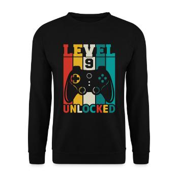 9 Jahre 9. Geburtstag Level freigeschaltet Gaming - Unisex Pullover - Schwarz - Vorne - Alina (178cm) & Michal (187cm)