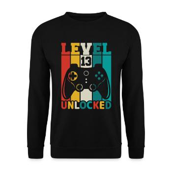 13 ans 13e anniversaire niveau débloqué Gamin - Sweat-shirt Unisexe - noir - Devant - Alina (178cm) & Michal (187cm)