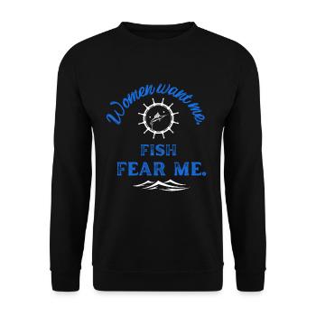Women want me - Fish fear me - Fishing Design - Unisex Pullover - Schwarz - Vorne - Alina (178cm) & Michal (187cm)
