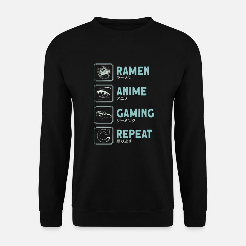 Ramen-anime-gaming-wiederholung - Unisex Pullover - Schwarz