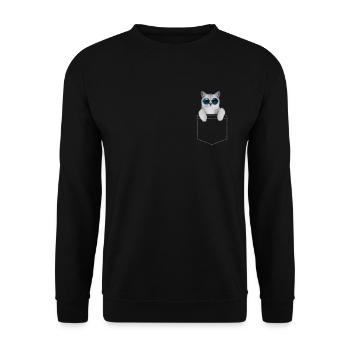 Coole Katze mit Sonnebrille in der Tasche - Unisex Pullover - Schwarz - Vorne - Alina (178cm) & Michal (187cm)