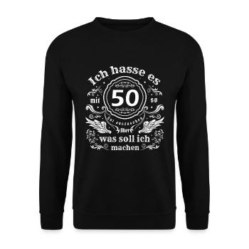 Ein lustiger 50 Jahre Geburtstag Spruch 1973 - Unisex Pullover - Schwarz - Vorne - Alina (178cm) & Michal (187cm)