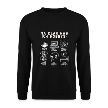 Klar hab ich Hobbys Angeln Angler Anglerin Angel - Unisex Pullover - Schwarz - Vorne - Alina (178cm) & Michal (187cm)