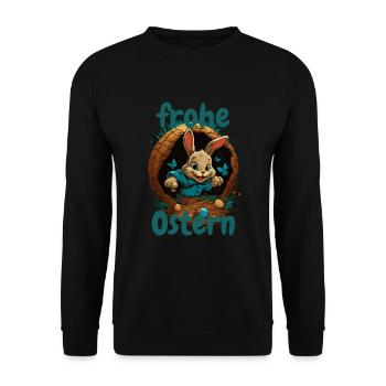 frohe Ostern Osterhase im Osterkorb Hase Easter - Unisex Pullover - Schwarz - Vorne - Alina (178cm) & Michal (187cm)