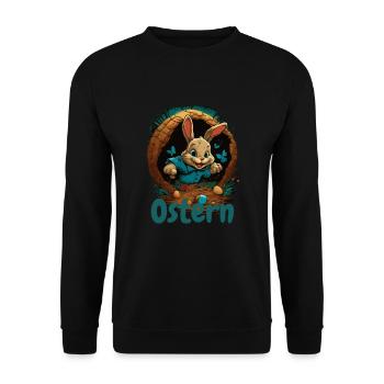Ostern Osterhase im Osterkorb Hase Easter Egg - Unisex Pullover - Schwarz - Vorne - Alina (178cm) & Michal (187cm)