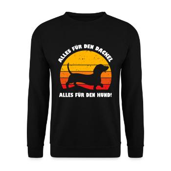 Alles für den Dackel Alles für den Hund Spruch - Unisex Pullover - Schwarz - Vorne - Alina (178cm) & Michal (187cm)