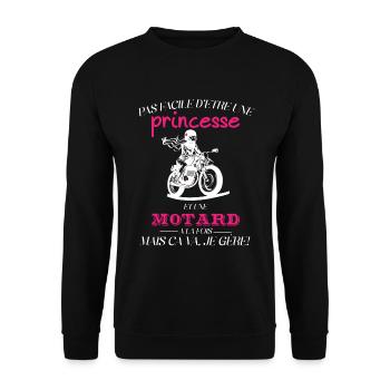 C'est compliqué d'être une Princesse et une motard - Sweat-shirt Unisexe - noir - Devant - Alina (178cm) & Michal (187cm)