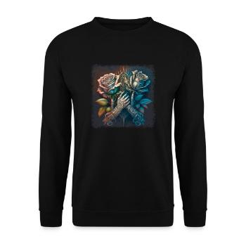 Skeleon Skull Rose Retro Rose Lover Graphic - Unisex Sweatshirt - black - Front - Alina (178cm) & Michal (187cm)