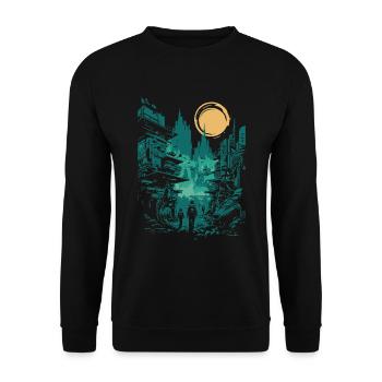 Erleben Sie Die Zukunft Mit Unserem Future City - Unisex Pullover - Schwarz - Vorne - Alina (178cm) & Michal (187cm)
