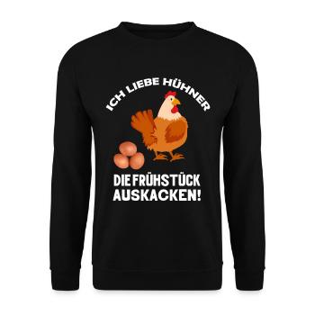 Ich liebe Hühner die Frühstück kacken Huhn Sprüche - Unisex Pullover - Schwarz - Vorne - Alina (178cm) & Michal (187cm)