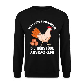 Ich liebe Hühner die Frühstück kacken Huhn Sprüche - Unisex Pullover - Schwarz - Vorne - Alina (178cm) & Michal (187cm)