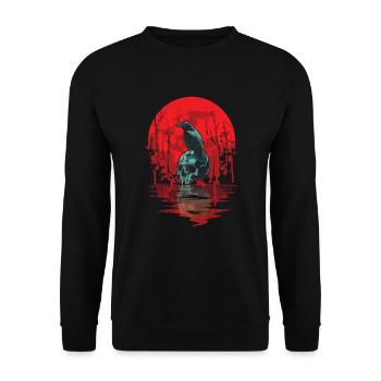Gothic Skull Red Moon Black Crow - Unisex Sweatshirt - black - Front - Alina (178cm) & Michal (187cm)