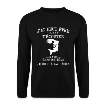 Pêche - Dans ma tête je suis à la pêche - Sweat-shirt Unisexe - noir - Devant - Alina (178cm) & Michal (187cm)