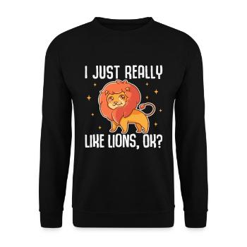 J’aime vraiment les Lions, OK ? Drôle d’animal lion - Sweat-shirt Unisexe - noir - Devant - Alina (178cm) & Michal (187cm)