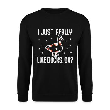 J’aime vraiment les canards, d’accord ? Canard Oiseau - Sweat-shirt Unisexe - noir - Devant - Alina (178cm) & Michal (187cm)